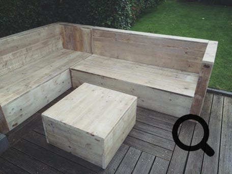 Loungebank met rechte rug in gebruikt steigerhout, Stilwood.